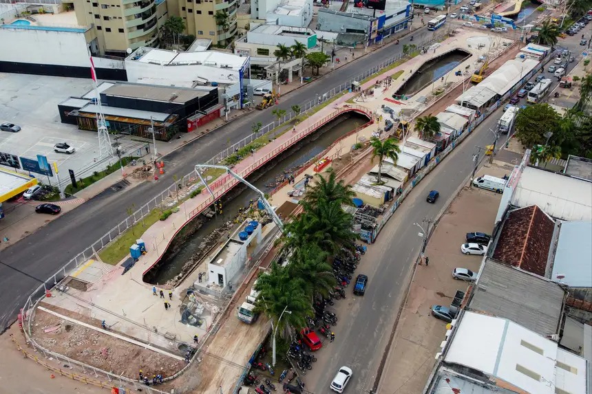 Foto área do canal da Doca que está sendo interditada parcialmente por conta da Obra no local